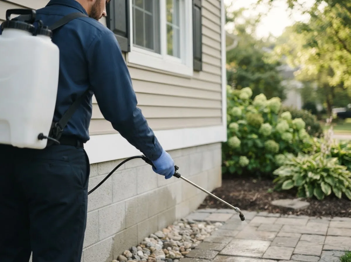 Pest control technician inspecting a home in Brush Valley, PA
